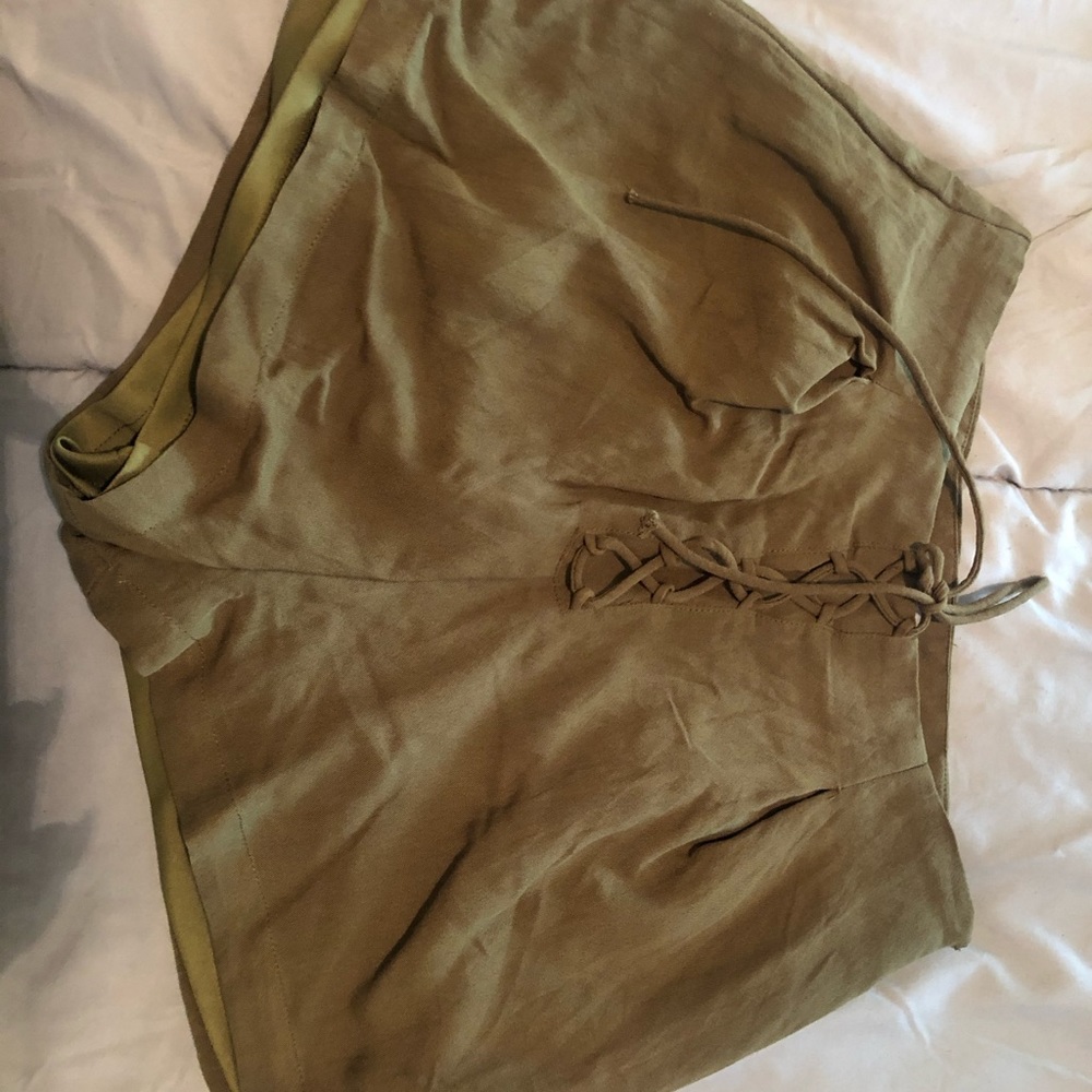 Green lace up shorts
